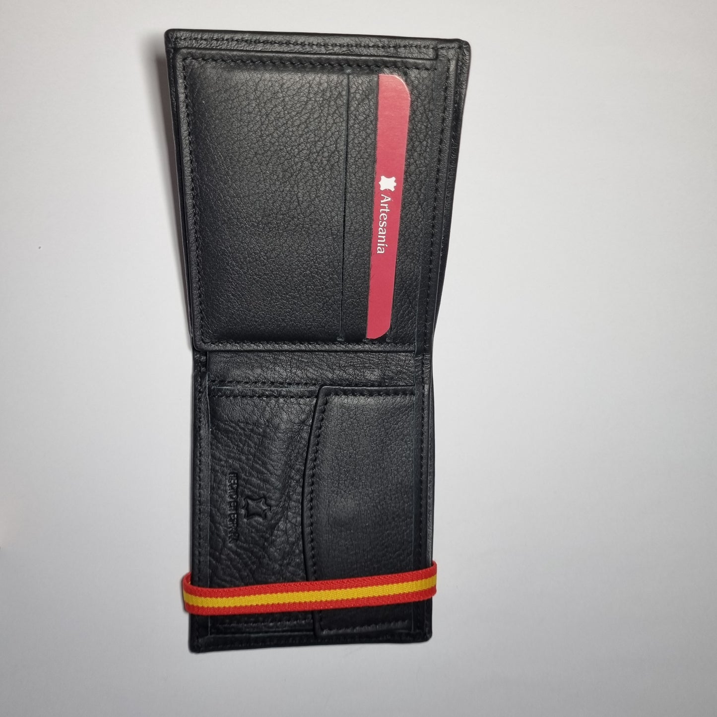 Conjunto de cartera negra con cinta de la bandera de España y cinturón 100% piel para hombre