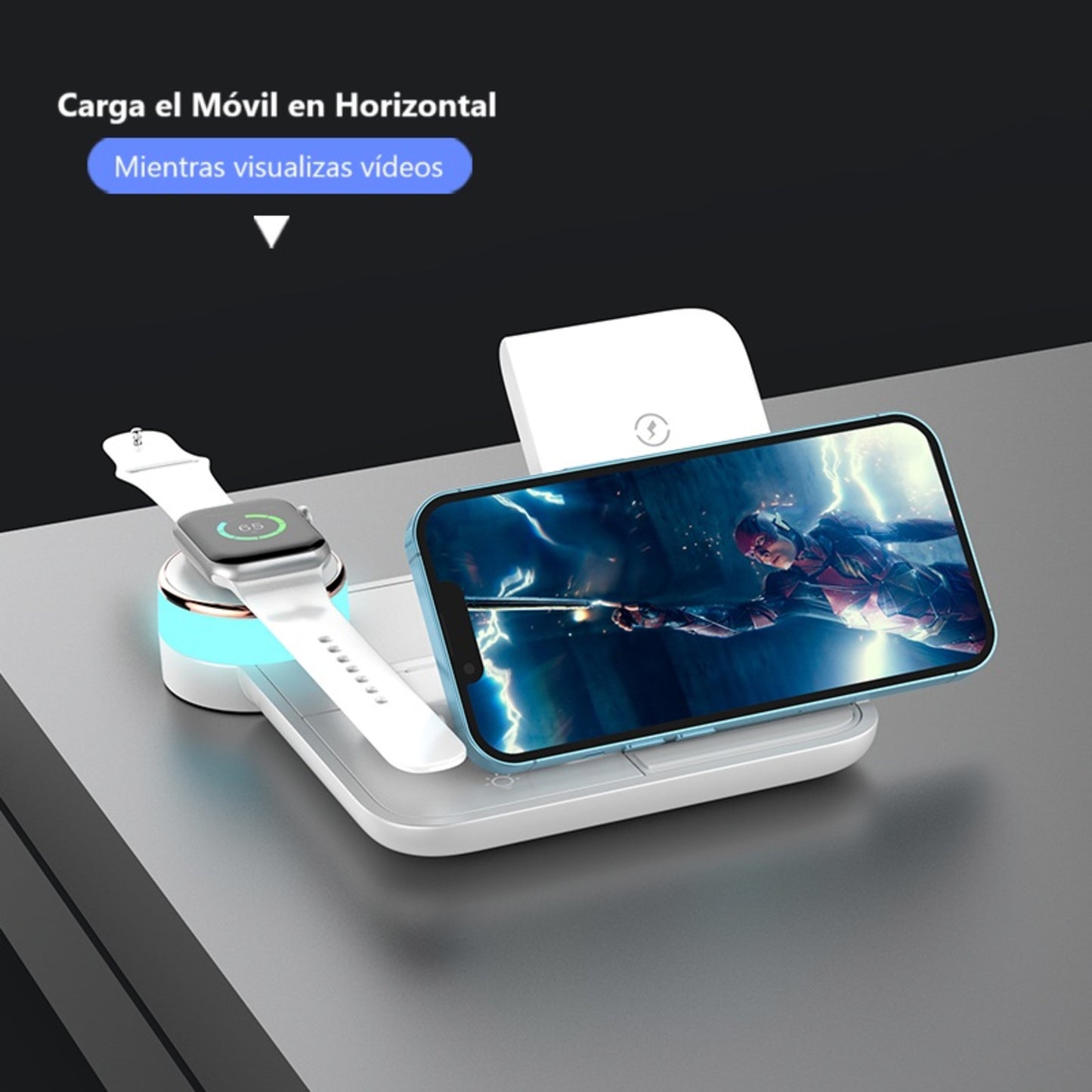 Cargador inalámbrico 4 en 1 multifuncional con diseño compacto Premiun y materiales ignífugos