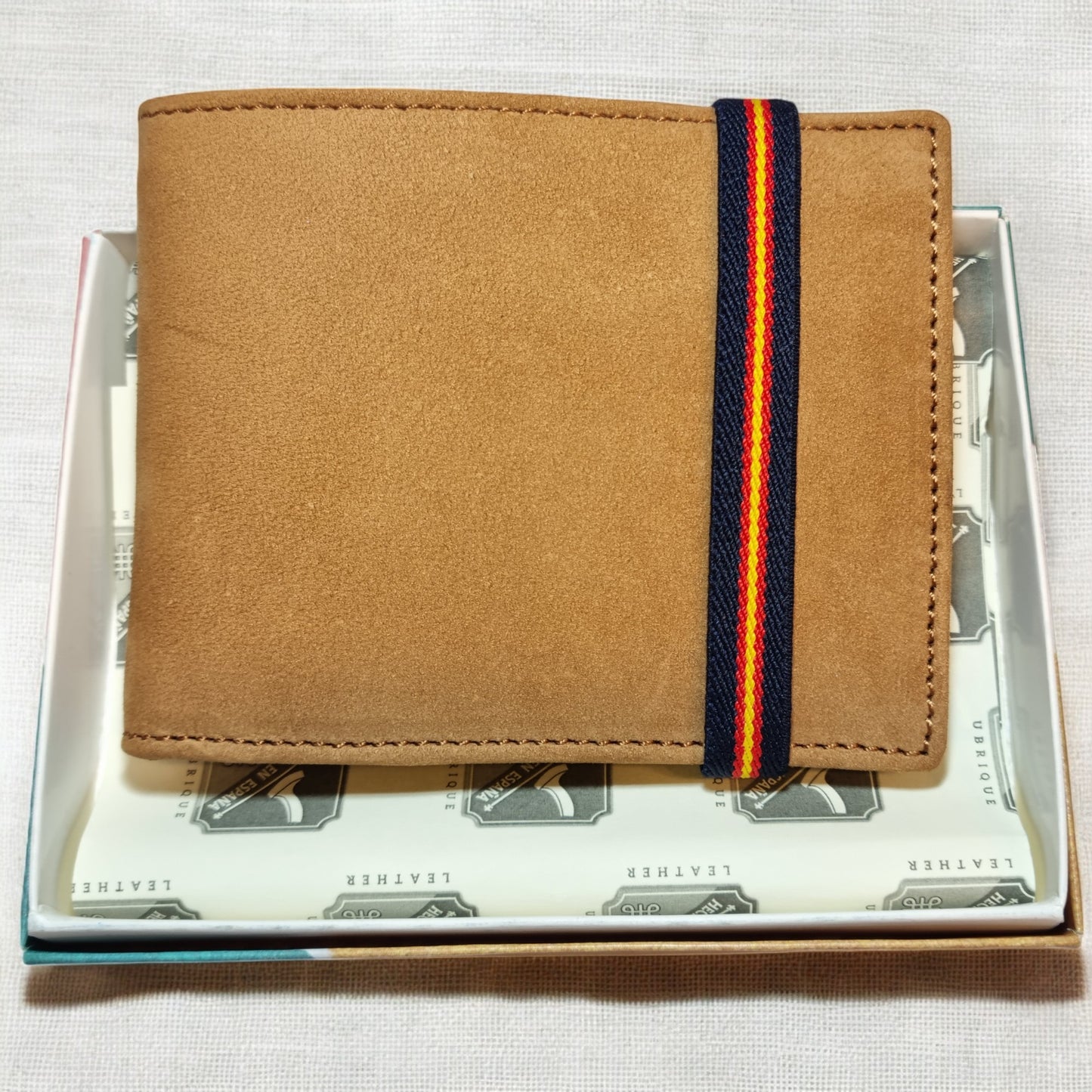 Conjunto de Cartera banda azul bandera de España y Cinturón a elegir 100% piel para Hombre