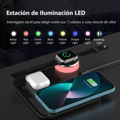 Cargador inalámbrico 4 en 1 multifuncional con diseño compacto Premiun y materiales ignífugos
