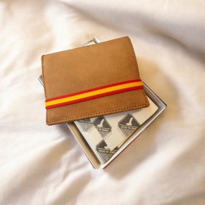Conjunto de Cartera marrón bandera de España y Cinturón a elegir 100% Piel para Hombre
