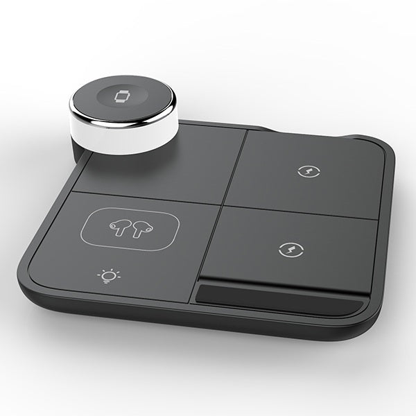Cargador inalámbrico 4 en 1 multifuncional con diseño compacto Premiun y materiales ignífugos