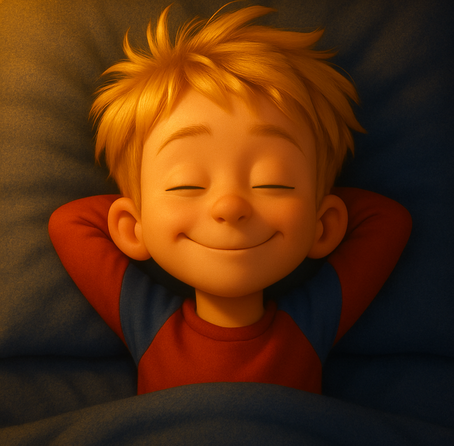 Akul antes de quedarse dormido contento y satisfecho tras vivir una gran aventura familiar llena de imaginación y magia.